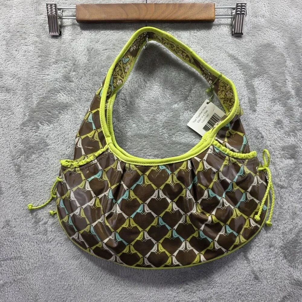 Vera Bradley Tied Together Hobo Bag Womens Brown Sittin in a Tree Birds Purse